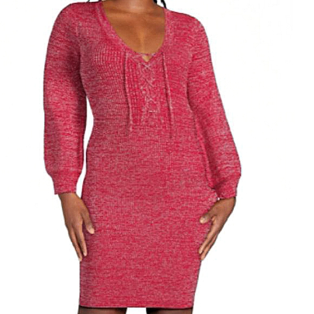Fitted Mini wBalloon Sleeve Metallic Dress Preppy Comfy Urban Business Chic Red